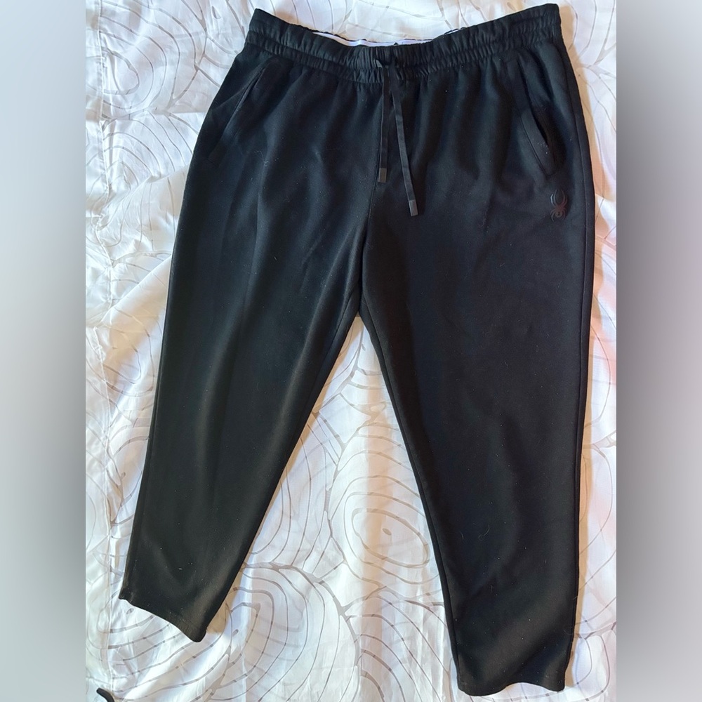 Spyder Active Mens Black Jogger Pants L Elastic Waist Drawstring Zip Pocket